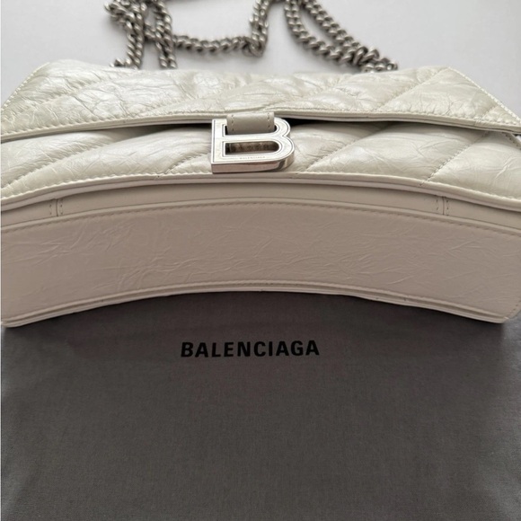 Authentic Balenciaga Logo Crush Chain Bag S Quilted Crushed Calf Optic White WT - Picture 6 of 12